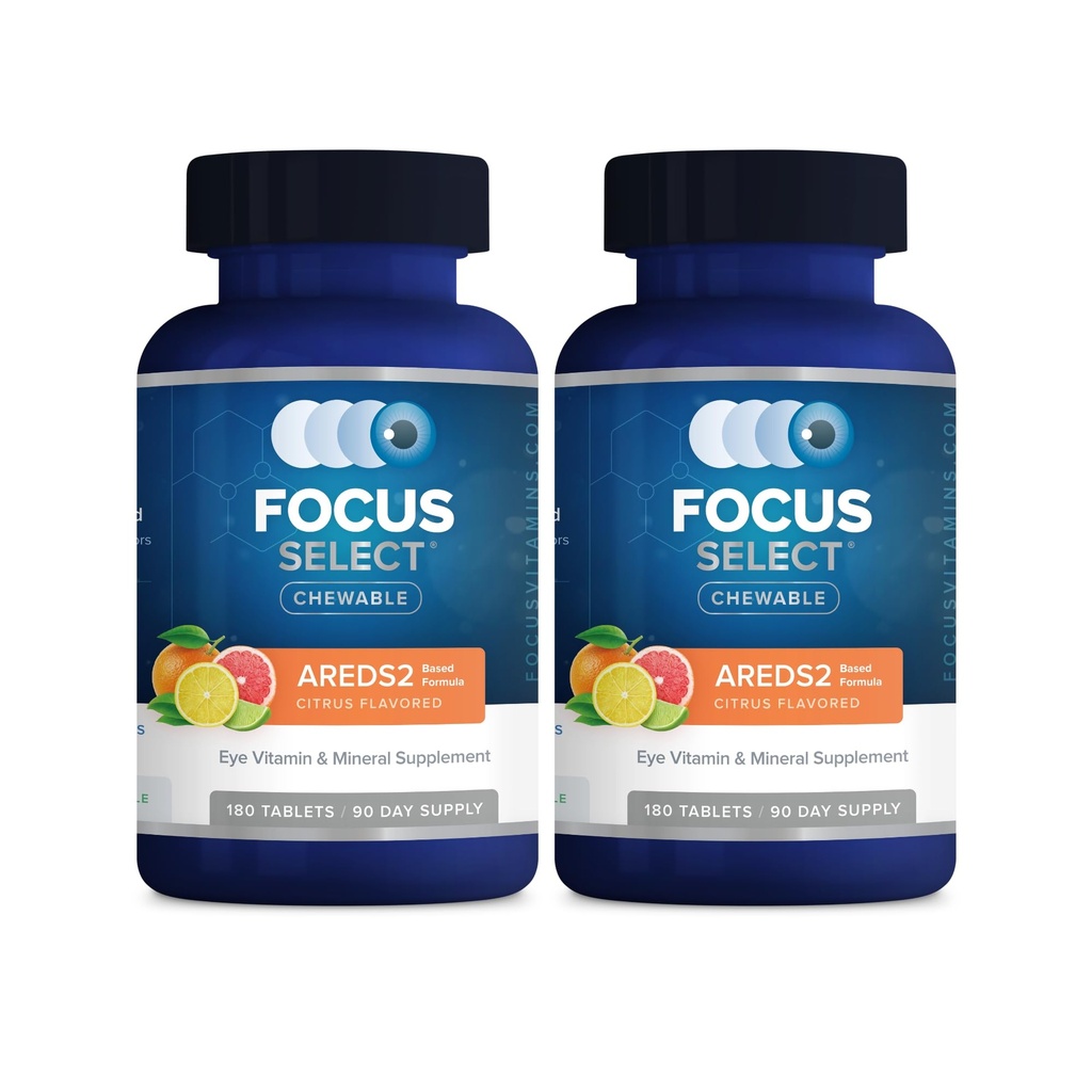 Focus Select AREDS2 Based Chewable Eye Vitamin-Mineral Supplement - Supplement for Eyes (180 ct. 90 Day Supply) Citrus Flavored AREDS2 Based Eye Chewable - Low Zinc Formula, 2 Pack