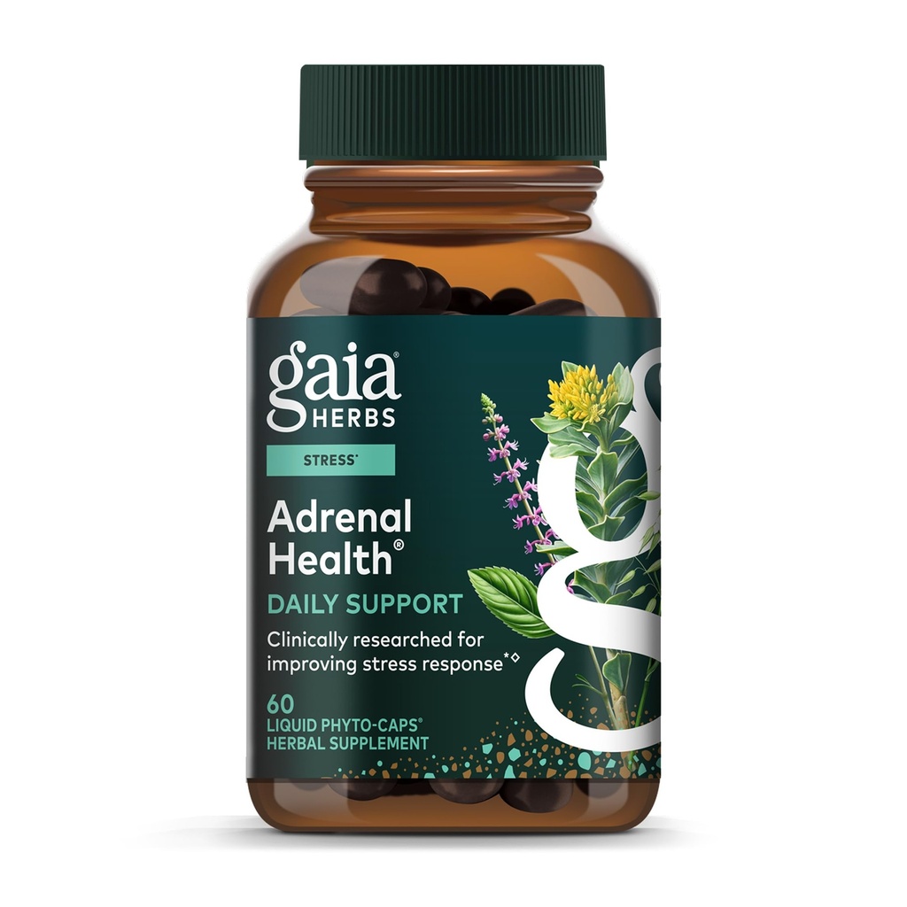 Gaia byliny Adrenal Health Daily Support - Bylinné doplnky s Ashwagandha, Holy Basil & Schisandra - Pomoc udržať zdravú energiu a úrovne stresu* - 60 Vegan Liquid Phyto-Capsules (60-Deň dodávky)