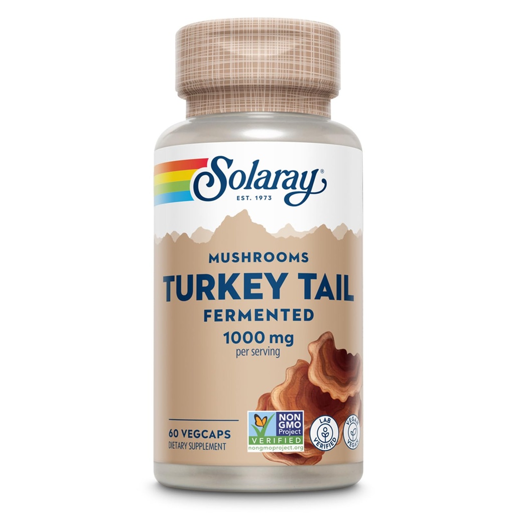 SOLARAY Fermentované Turecko chvostové huby doplnok 1000 mg - Celková Wellness podpora - Turecko chvostové huby kapsule s organickými hubami - Vegan, non-GMO, Lab Overené, 60-dňová záruka, 30 Služieb