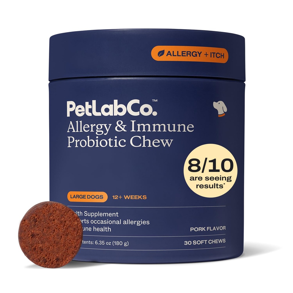 PetLab Co. Alergia & Immune Daily Probiotiká pre psy. Podporuje kyslú výrobu, sezónne alergie, intermitentné svrbenie, Gut & Digestive zdravie pre veľké psy - 30 Žuvačky - balenie máj Vary
