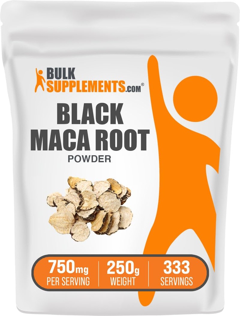 BulkSupplementments.com Black Maca Powder - Black Maca Root Supplement, Bylinné doplnky pre mužov a ženy - Vegan, bez lepidla, 750mg na slúbenie, 250g (8,8 oz) (Súbor 1)