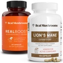 Real Huby RealBoost (60ct) a Lions Mane (120ct) Kapsule Bundle - Huba Supplement for Energy, Vitality & Cognition - Energy & Brain Vitamíny w/Cordyceps, Ginseng, Guayusa - Vegan, Non-GMO
