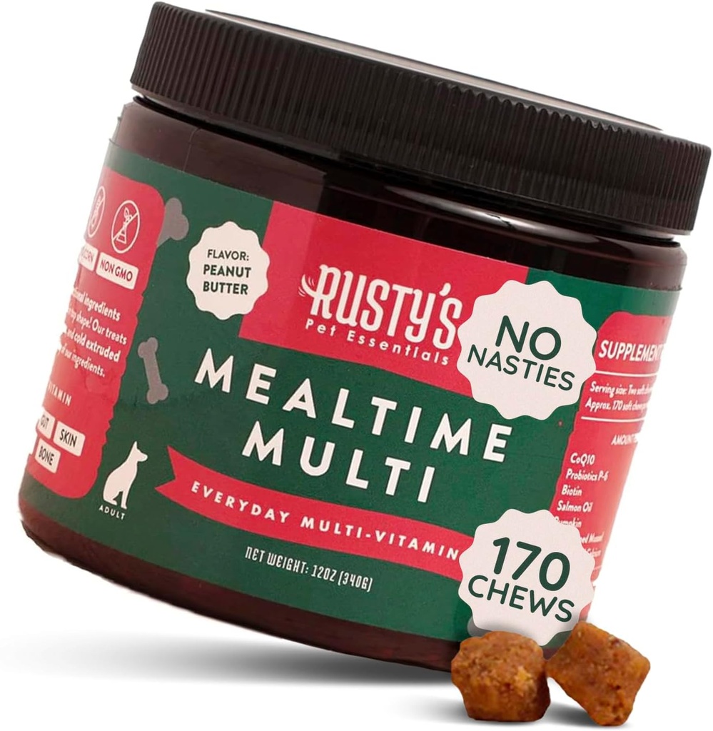 Premium Dog Multivitamínové doplnky (170 žuvačiek) - Jedlo Multi - s CoQ10 - Probiotiká - Tekvica - Imunitná podpora - Podporuje lepšiu spoločnú mobilitu - Zdravá pleť a kabát - Vyrobené v USA