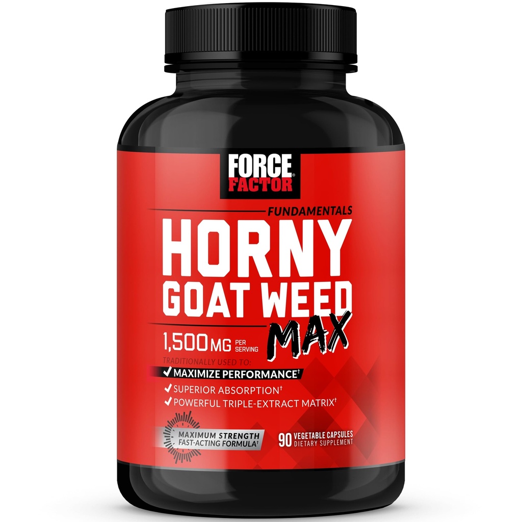 FORCE FACTOR Horny koza burina Max, Horny koza burina pre mužov a ženy maximalizovať výkon a pohon, Triple-Extract HGW Horny koza burina bylinné doplnok, 1500mg, 90 Kapsule