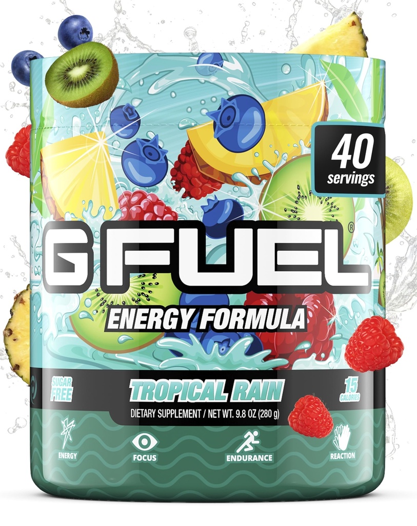 G Palivo Tropical Rain Energy Drink Powder, Pre Cvičenie kofeín Mix pre Herné, bez cukru Zameranie Amino, Vitamín + Antioxidanty, 9.8oz (Ovocný Medley, 40 Servings)