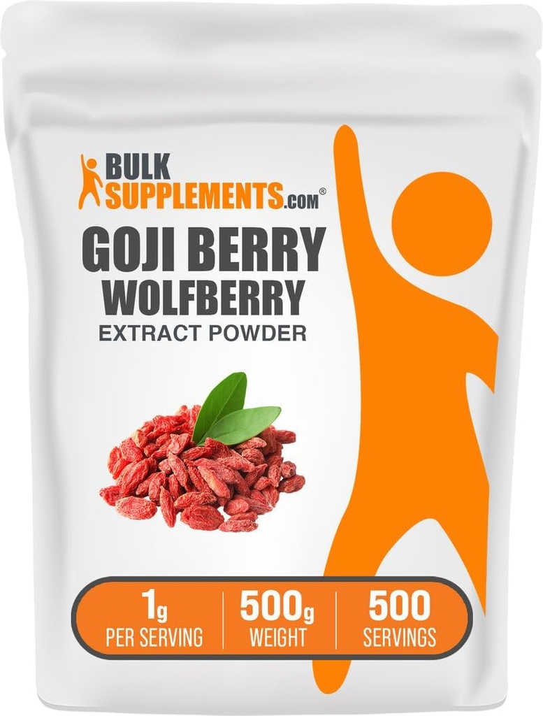 BulkSupplementments.com Wolfberry extrakt prášok - Goji Berries Supplement, Fruit Powder - Vegan & Gluten Free, 1g per Serving, 500g (1,1 lbs) (Pack of 1)