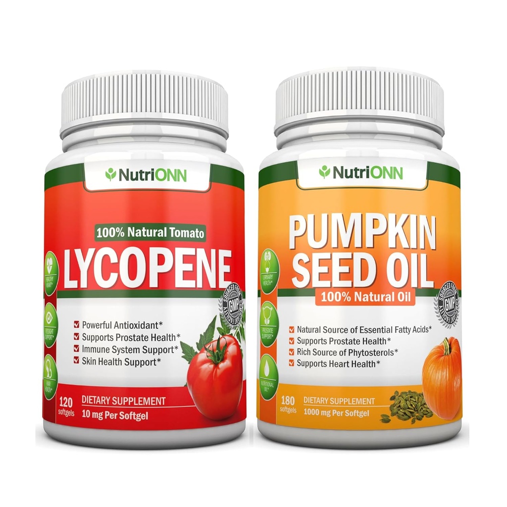 Nutrionn Pumpkin Seed Oil Softgels Lycopene Kapsule Combo - Cielená podpora zdravia prostaty a močových ciest