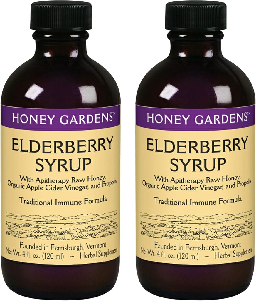 Medové záhrady Staršie plody Sirup s triedou A Raw Honey, Propolis, Organic ACV & Elderberries 