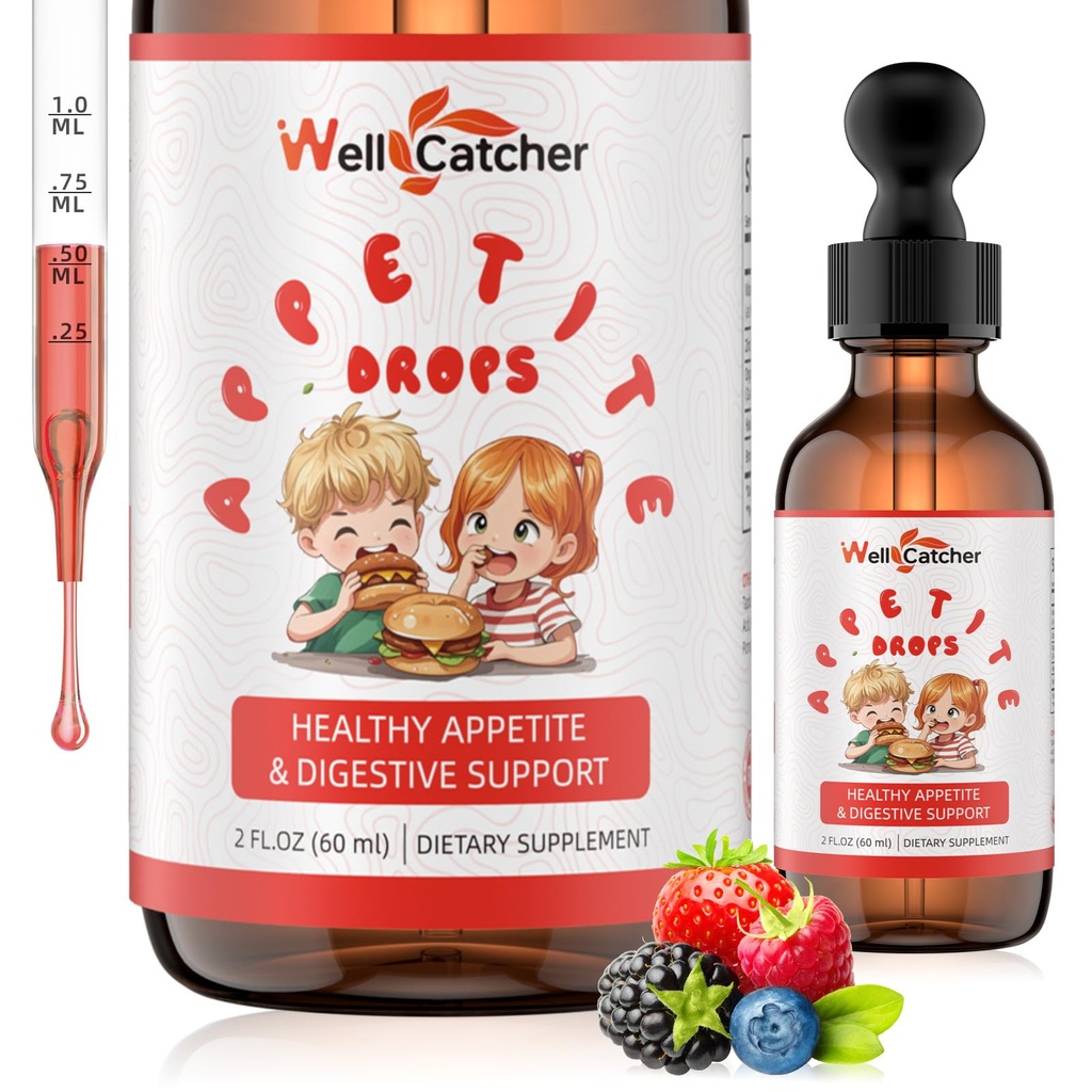 Appetite Booster Drops for Kids Adults: Picky Eater Vitamins Support Gut Health Height Growth & Nutritional Balance with Bromelain Hawthorn Zinc, Sugar Free Vegan 60ML