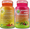 Antioxidant a podpora imunity Bundle - Lipozomálny vitamín C 1500mg s organickým Acerola Cherry & Camu Camu + Dámske denné multivitamíny so železom, Superfoods, Probiotiká a enzýmy