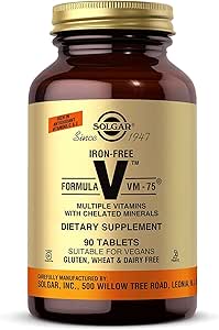 Solgar Formula bez železa VM- 75, 90 Tablety - Multivitamíny so súvisiacimi minerálmi - vitamín A, B6, B12, C, D, E - biotín, horčík, vápnik, zinok - Vegan, Gluten & Dairy Free, Kosher - 90 Servisov