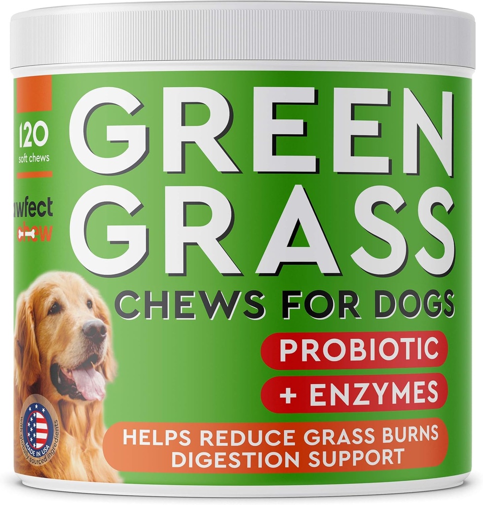 PAWFECTCHEW Pes Pee Grass Pomocník - Trávenie liečba pre psov Moč - Psie neutralizátor moču pre trávy Burns Spots - Pes Pee Lawn Repair Treats with Probiotics - Made in USA - 120 Žuvačky