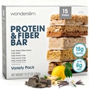 Wonderslim High Fiber Protein Bars, Variety Pack | 15g Protein, 8g Fiber | Low Sugar, Low Carb | Healthy Indulgence | Satisfying, Supports Energy & On-the-Go Convenience, 7 Pack