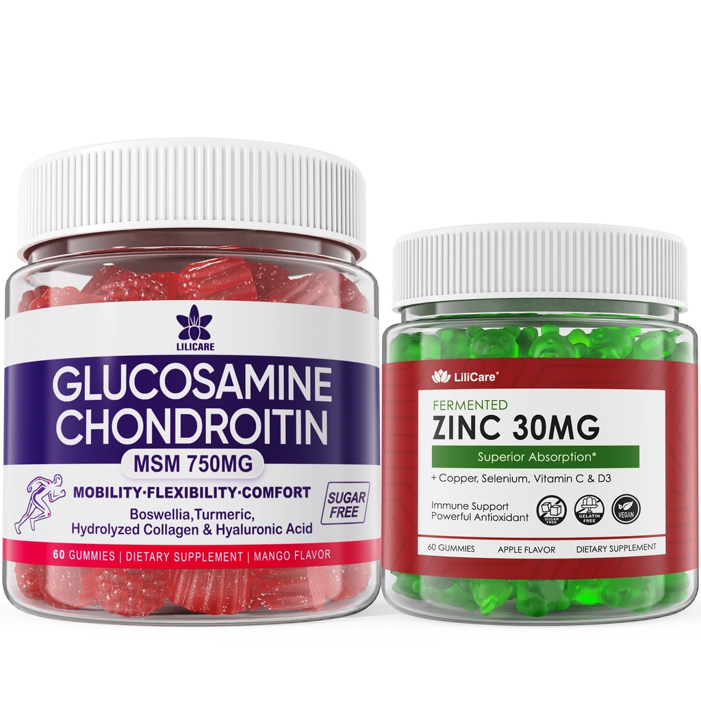 Bezcukrové zinkové Gummy 2 balenie + Glukozamín Chondroitín Gummy 2 balenie