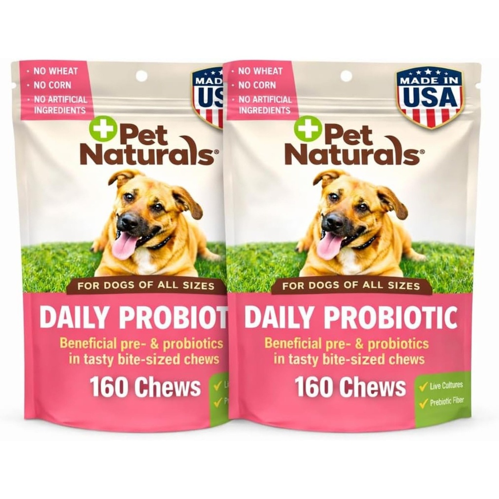 Pet Naturals Probiotics for Dogs – 320 Soft Chews, Digestive & Gut Health Dog Support with 120M CFUs + Prebiotics, Immune Support for Occasional Upset Dog Stomach, Duck Flavor, All Breeds