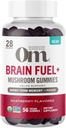 Om Mušroom Superfood Brain Fuel+ Gummies, 28 Slúži, Malinová Gummy Supplement with Leva Mane for Memory and Focus