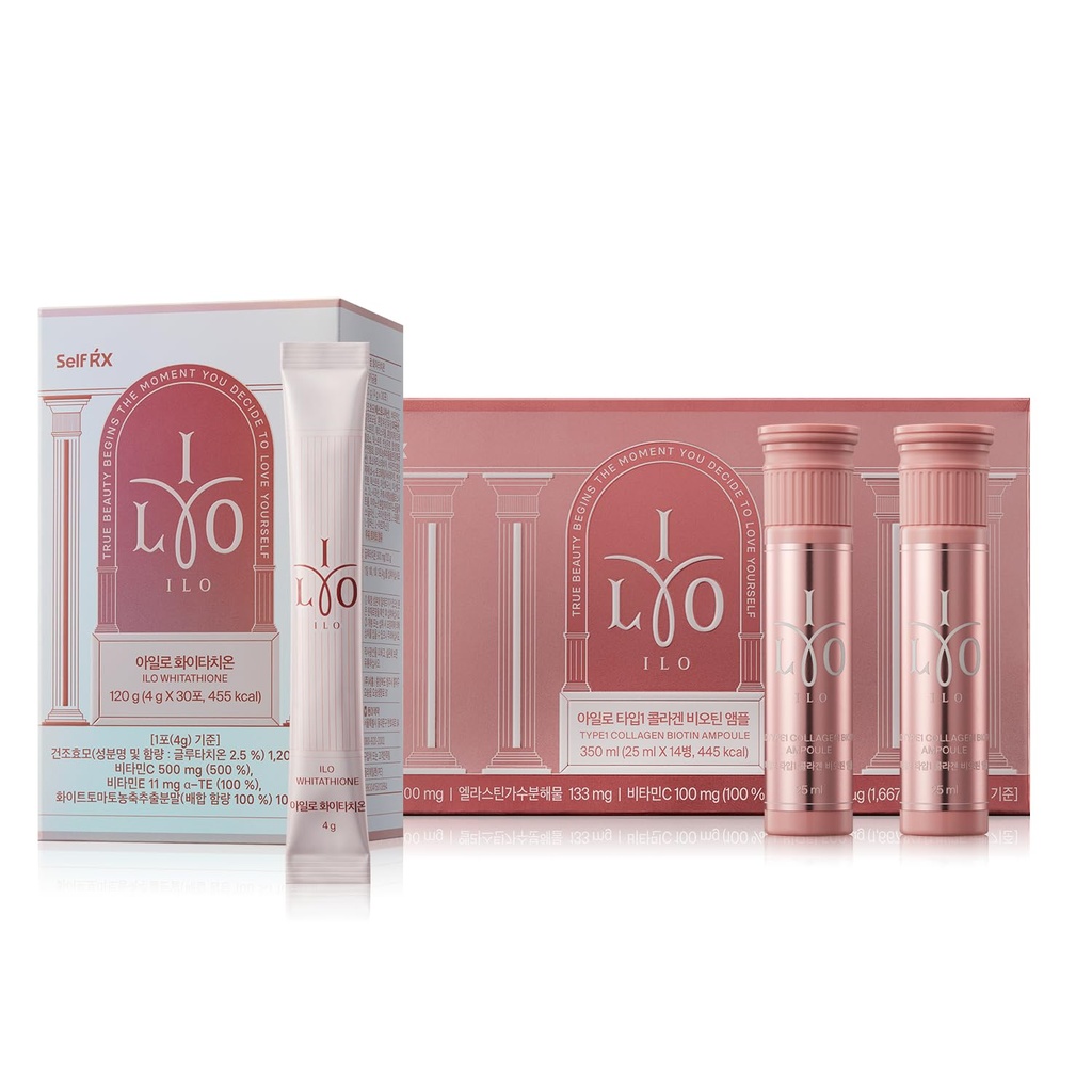 ILO Type 1 Collagen & Glutathione Bundle | Skin Hydration & Radiance Support | 14 Servings Collagen & 30 Servings Glutathione | Orange & Green Apple Flavor