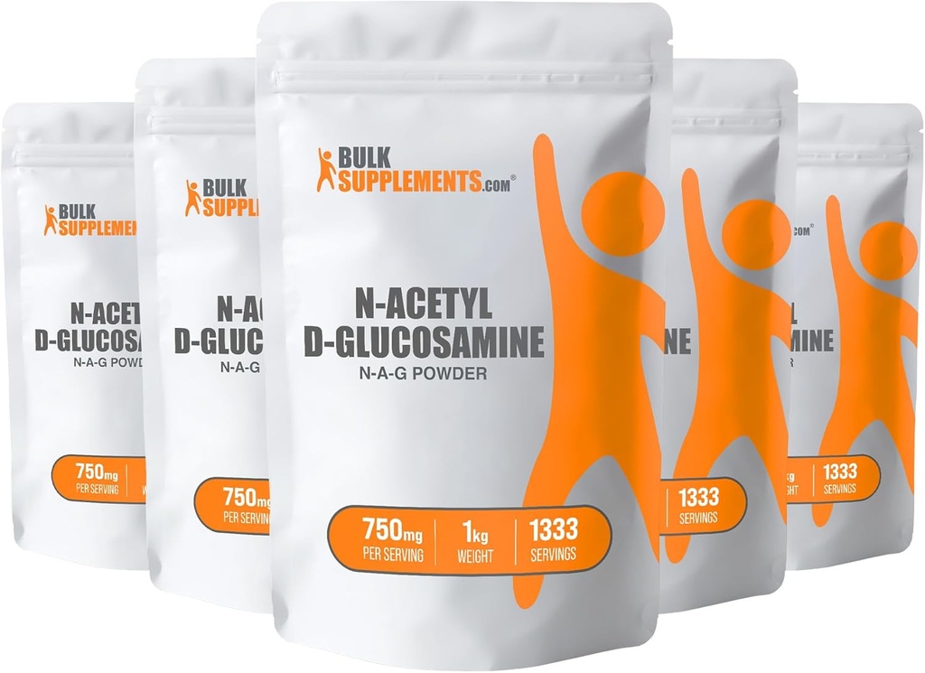 BulkSupplementments.com N-acetyl Glukozamín prášok - NAG prášok, glukozamín 750 mg, Glukozamín doplnok - Glukozamín prášok, bez lepku, 750 mg na porciu, 5 kg (11 lbs) (dávka 5)