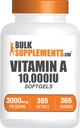 BulkSupplements.com Vitamín A 10000 IU Softgels - ako retinyl palmitát, vitamín A doplnok - pre podporu očí a imunity, bez lepidla, 1 Softgel per Serving, 365 gróf (Pack of 1)
