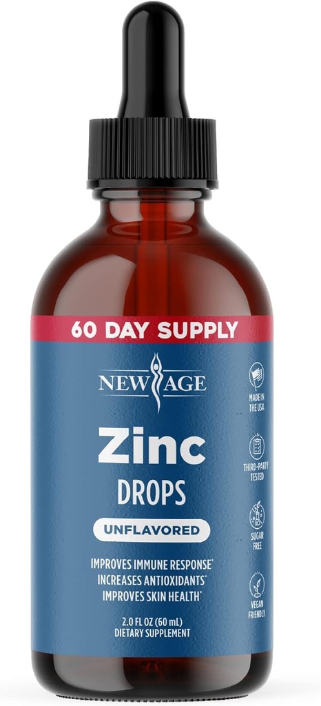 Iónový zinok Tekuté kvapky - Vysoká potencie Imunitné Booster Zinok doplnok, Immune Defense, Výkonný prírodný antioxidant, non-GMO - podľa novej doby (Liquid 2 OZ), balenie po 1