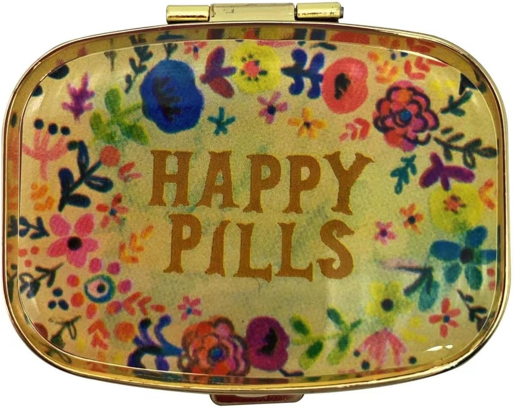 Happy Pills pilulky Organizátor roztomilé kovové pilulky Prípad cestovanie priateľsky prenosné kompaktné pilulky Box pilulky Kontajner držať Tylenol/vitamíny/rybový olej/doplnky/stredy/tableta pre Purse/Pocket