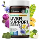 BIO KRAUTER Pečeň Supplement Gummies - 60 Vegan Chews w/Milk Thistle, Púpavkový koreň pre čistenie pečene a detox - 80% Silymarin
