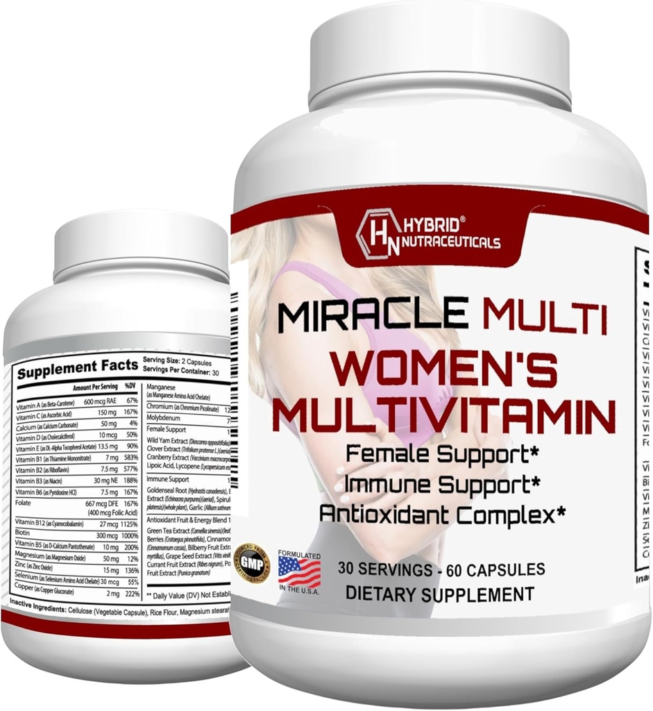 MiracleMulti Multivitamín pre ženy - Ženská podporná formula, Imunitná podpora, Minerály, Biotín, Antioxidanty a superpotraviny Zmes 60 Kapsule