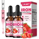 Tekuté železité doplnky pre ženy Muži a deti Multivitamínové železité kvapky s folátom, Vitamín C, B6, B12, Zinok pre anémiu, Nedostatok železa, Blood Builder, Energia - Prírodné jahodovej chuti, Vegan 4 Fl Oz