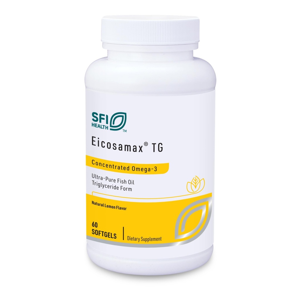 Klaire Labs SFI Health Eicosamax TG Fish Oil - Ultra Pure Omega-3 Fish Oil Pills with EPA/DHA - Udržateľne Zdroj - Prírodná citrónová príchuť pre žiadne rybie Burps alebo dochuť (60 Softgels)