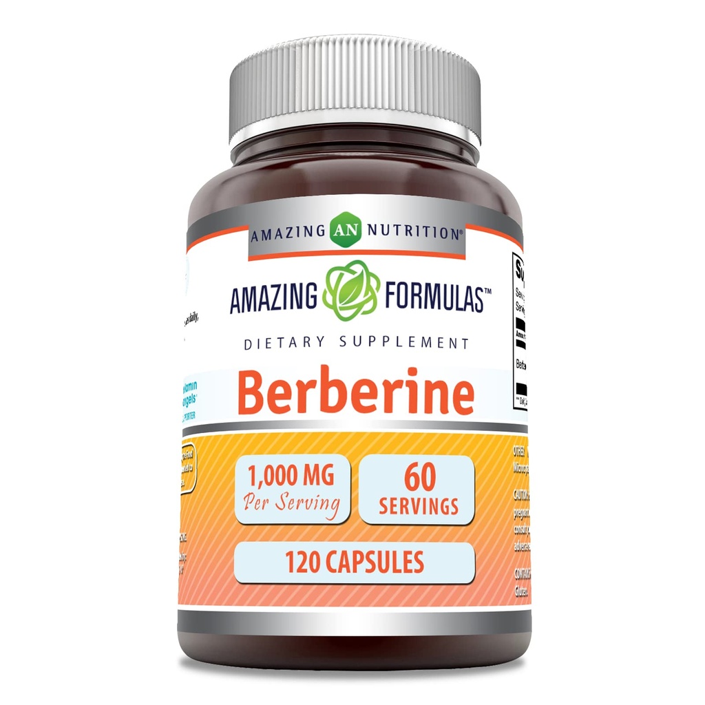 Amazing Formules Berberine 1000mg Per Serving 120 Capsules Supplement 
