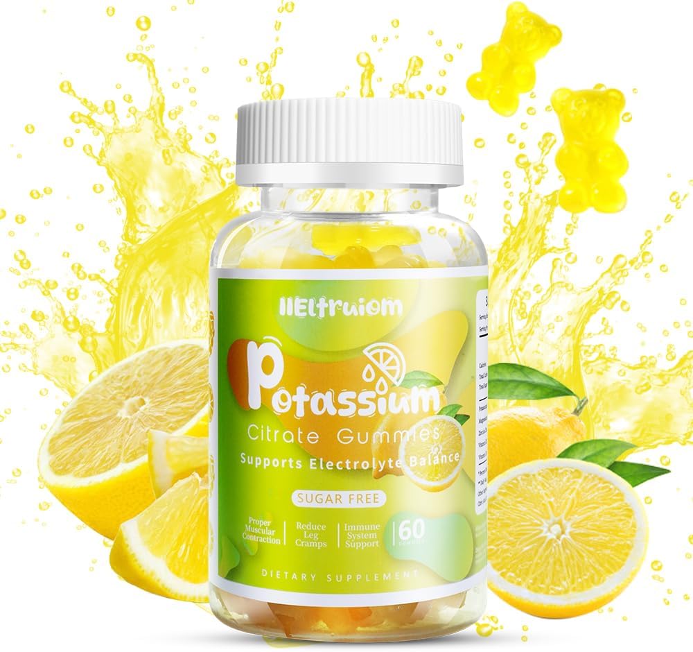 Potassium Citrate Gummies, Potassium Magnesium Gummies, 600mg Potassium Supplement for Leg Cramps & Muscle, Magnesium Glycinate Gummies, No Sugar