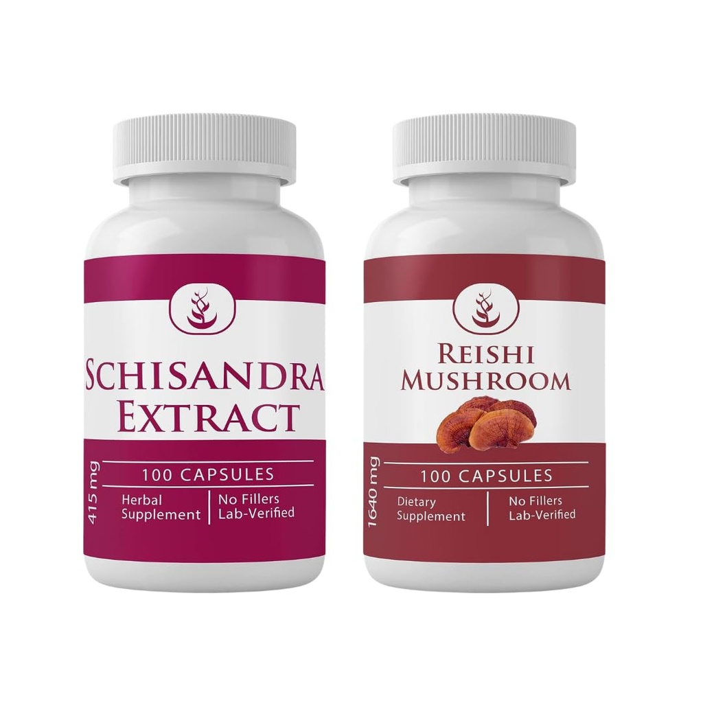 PURE ORIGINAL INGREDIENTS Schisandra Extract and Reishi Mushroom Capsule Bundle, 100 Capsules Each, No Additives or Fillers, Lab Verified