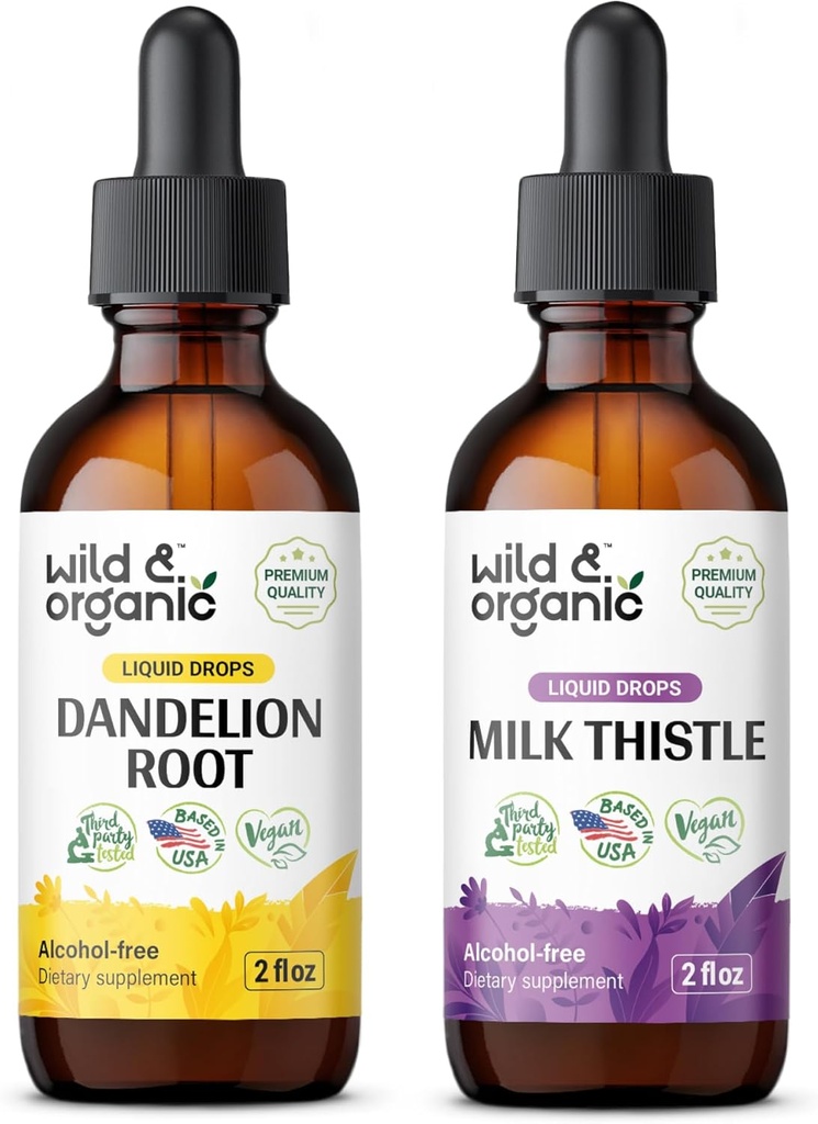 Wild & Organic Dandelion Tincture 2 fl oz & Milk Thitle Tincture 2 fl oz