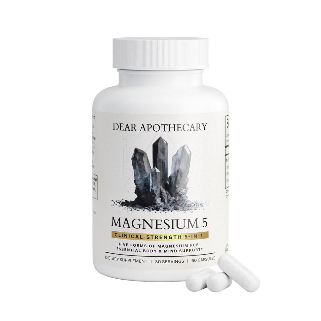 Magnesium Complex Supplement - 5 Forms Citrate Glycinate Malate Oxide Aquamin - Multi Magnesium Blend - High Absorption Chelated - Essential Mineral - Non-GMO Gluten-Free - 60 Capsules