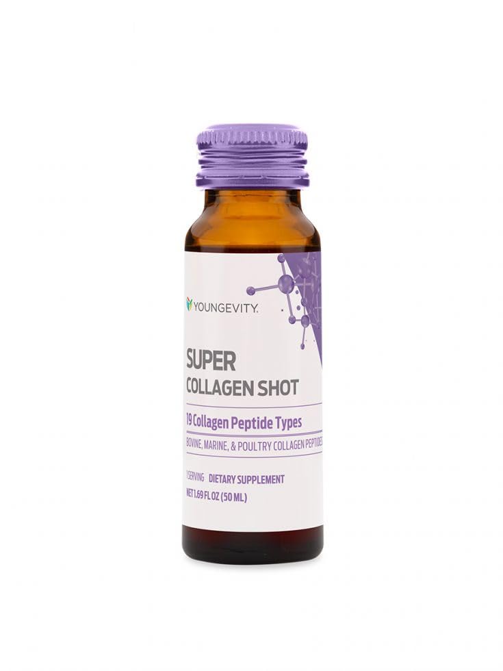 Youngevity Super Collagen Shot™ | 10g Collagen Peptides + Hyaluronic Acid & Biotin | Liquid Daily Collagen for Skin, Hair, Nails & Bone Support | Non-GMO & Gluten-Free
