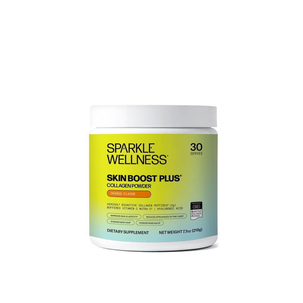 Sparkle Wellness VERISOL Bioactive Hydrolyzed Collagen Peptides | Collagen Powder Supplement with Vitamin C & Hyaluronic Acid for Hair, Skin, and Nail Health | Skin Boost Plus (Orange) [30-Serves]