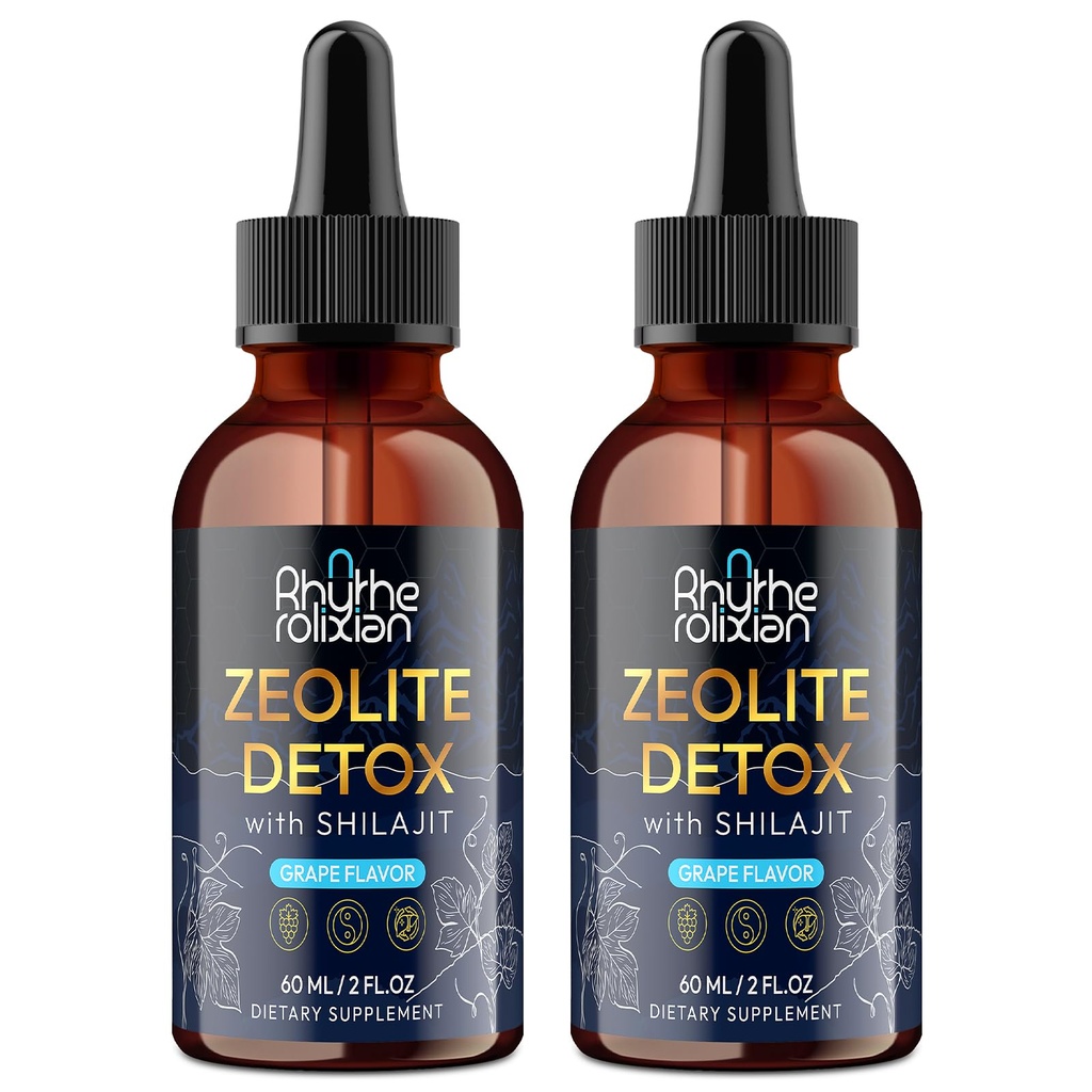 Rhytherolixian Zeolite Detox | Heavy Metal Detox & Shilajit Mineral | Fulvic Humic Acid | Grape Flavor | Vegan Liquid Drops Supplement (2 fl oz) -2 Pack