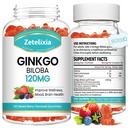 2 balenie Ginkgo Biloba Gummy pre ženy a mužov, Mozog doplnok zlepšiť lepšiu náladu a zameranie, Vegan zmiešané Berry Flavor 120 Počet