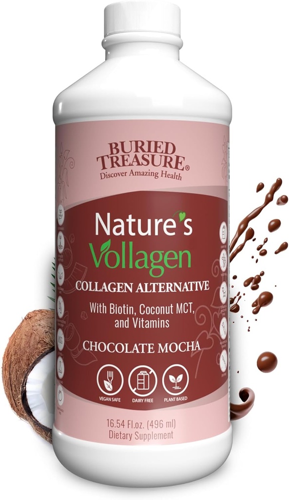 Pochovaný poklad prírody Volagen Vollagen Complex, koža, vlasy, a spoločné zdravie, 100% rastlina-Based, Gluten-Free, Soy-Free, Dairy-Free, Chocolate Mocha Flavor, 16oz Liquid