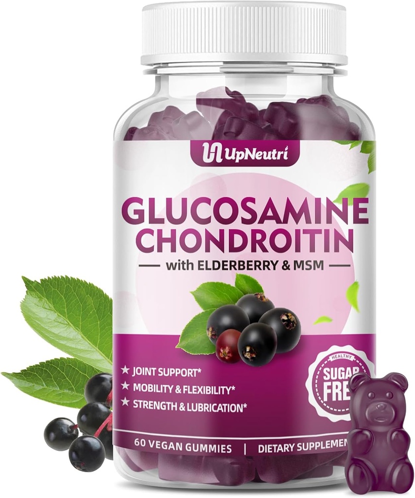 Glukozamín Chondroitín Gummies Bez cukru, extra sila 1500mg Glukozamín s chondroitín MSM & Turmerica, Joint Support Supplement for Men & Women Joint Health (60 count (Pack of 1))