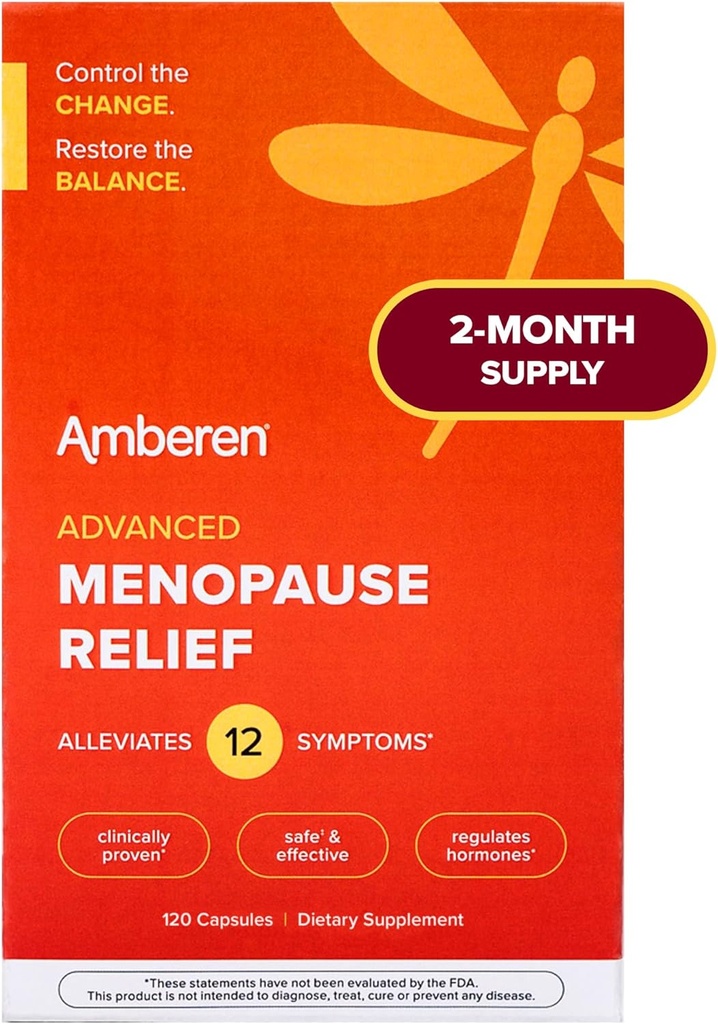 Amberen Menopauza Supplement for Women, 120 Kapsule, klinicky preukázané, pomáha podporu Hormon Balance, pomáha uľaviť 12 Menopauza Príznaky: Hot Flash, Nočné potenie, Mood Swings a ďalšie
