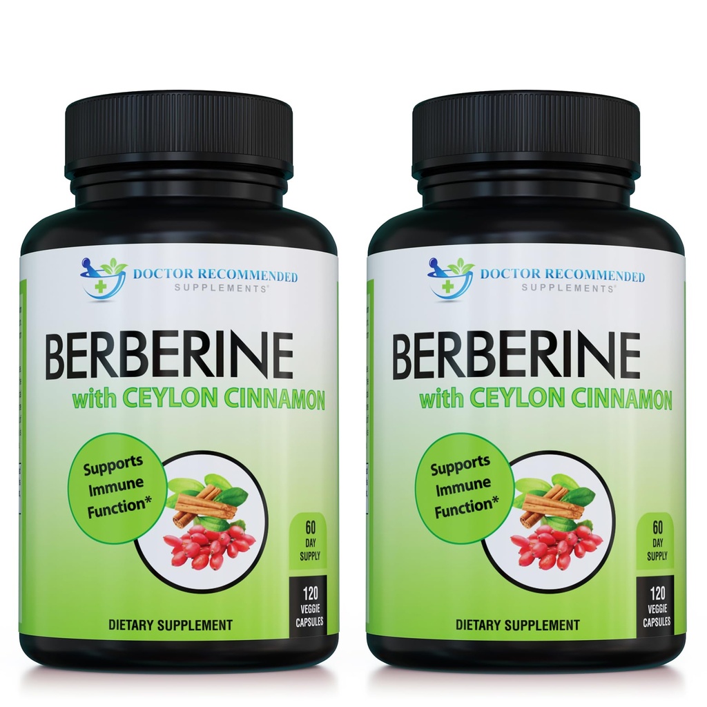 Berberine s cejlonskou škoricou - 1200mg Berberine & 100mg Organic Ceylon škorica - 120 Veggie Kapsule, Zdravý imunitný systém Kardiovaskulárny a gastrointestinálny wellness (Stock of 2)
