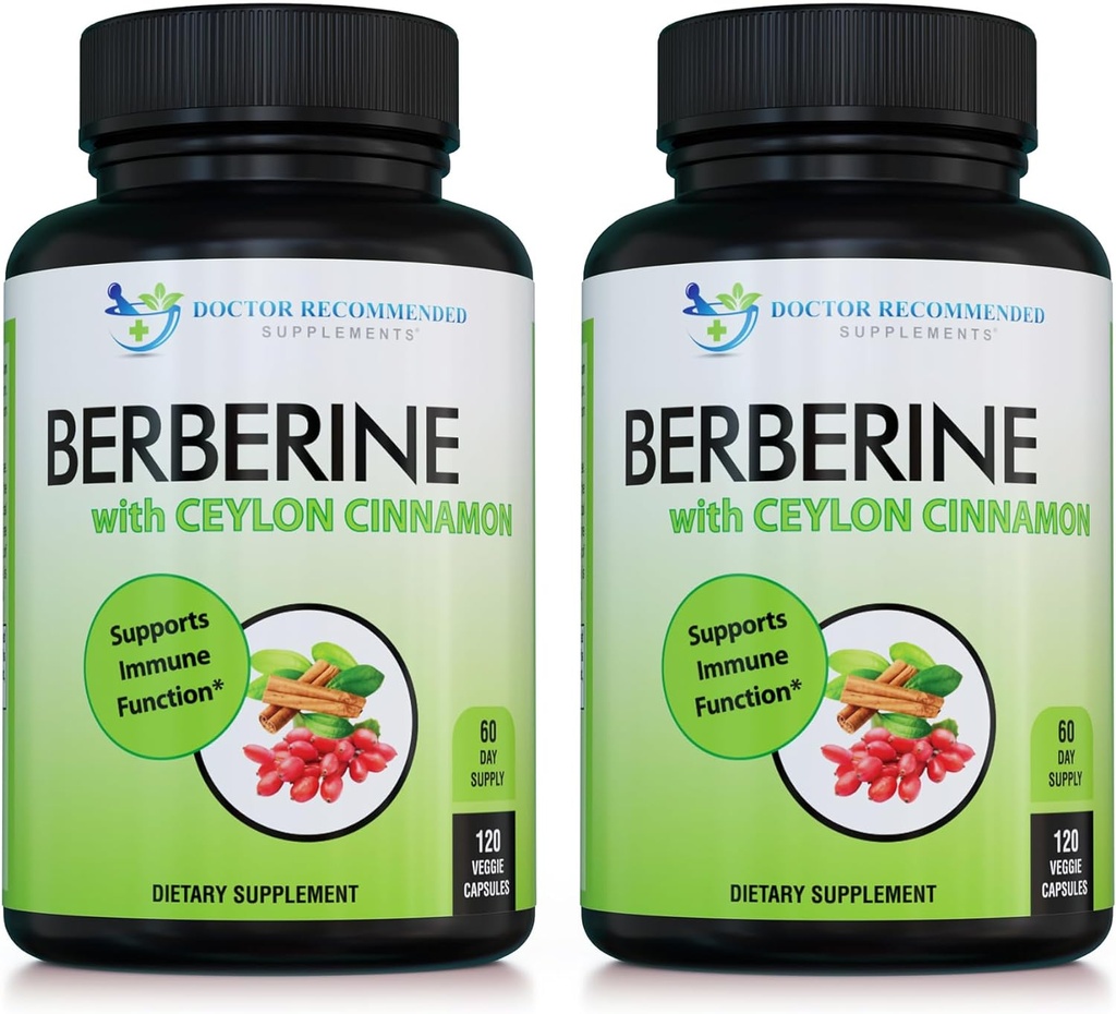 Berberine s cejlonskou škoricou - 1200mg Berberine & 100mg Organic Ceylon škorica - 120 Veggie Kapsule, Zdravý imunitný systém Kardiovaskulárny a gastrointestinálny wellness (Stock of 2)