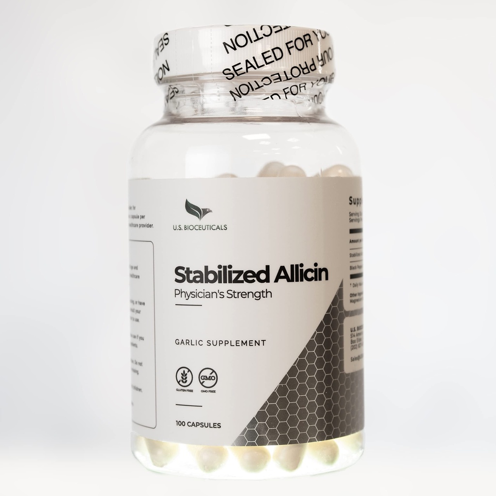 Stabilizovaný Allicin (Non-GMO) - 700.000 mcg Allicin na fľašu - Laboratórne testované - cGMP Certified Manufacturing