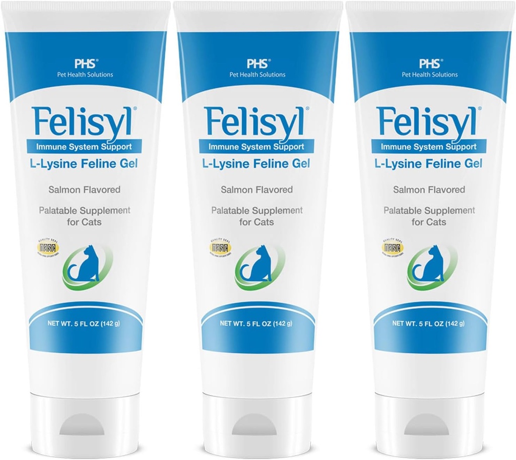 Felisyl L-lyzín Gel pre mačky (5oz) Jednoduché kýchanie, Runny Nose, a Vodnaté oči. Chutné Salmon Flavor - Vyrobené v USA (3 balenie)