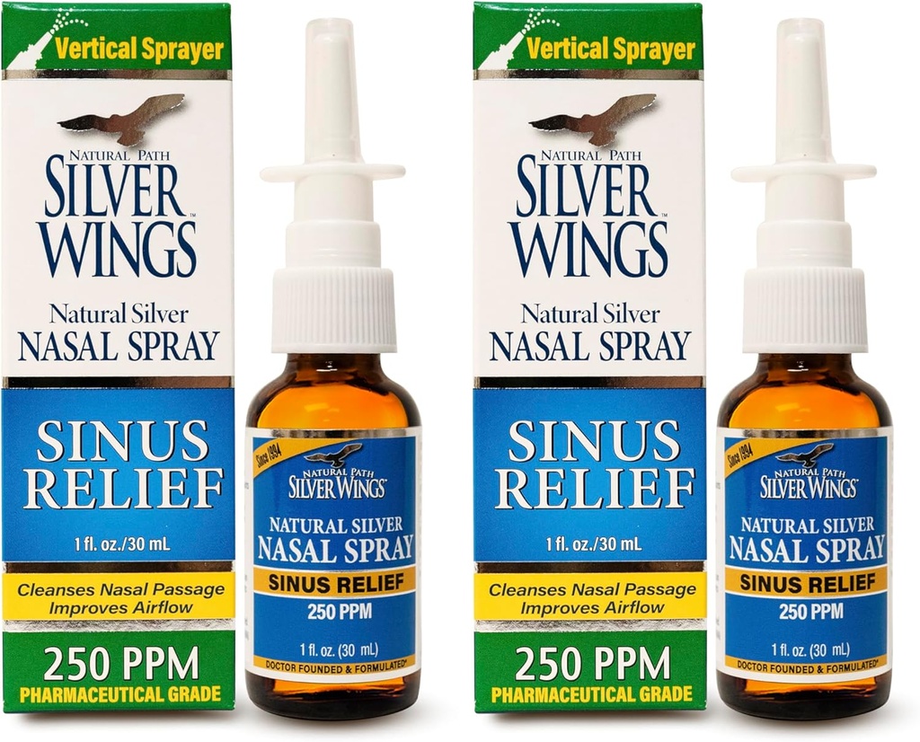 Prírodná cesta Silver Wings Sinus Relief Natural Silver Nasal Spray - 250ppm - 1oz - 2 balenia
