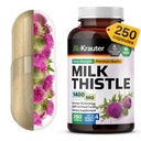 BIO KRAUTER® Milk Thitle Supplement for Liver Cleans & Detox - Pure Vegan Milk Thitle Extract 1400 mg per Serving Commontains Silymarin - 250 Kapsule, 125 Days of Supply, non-GMO