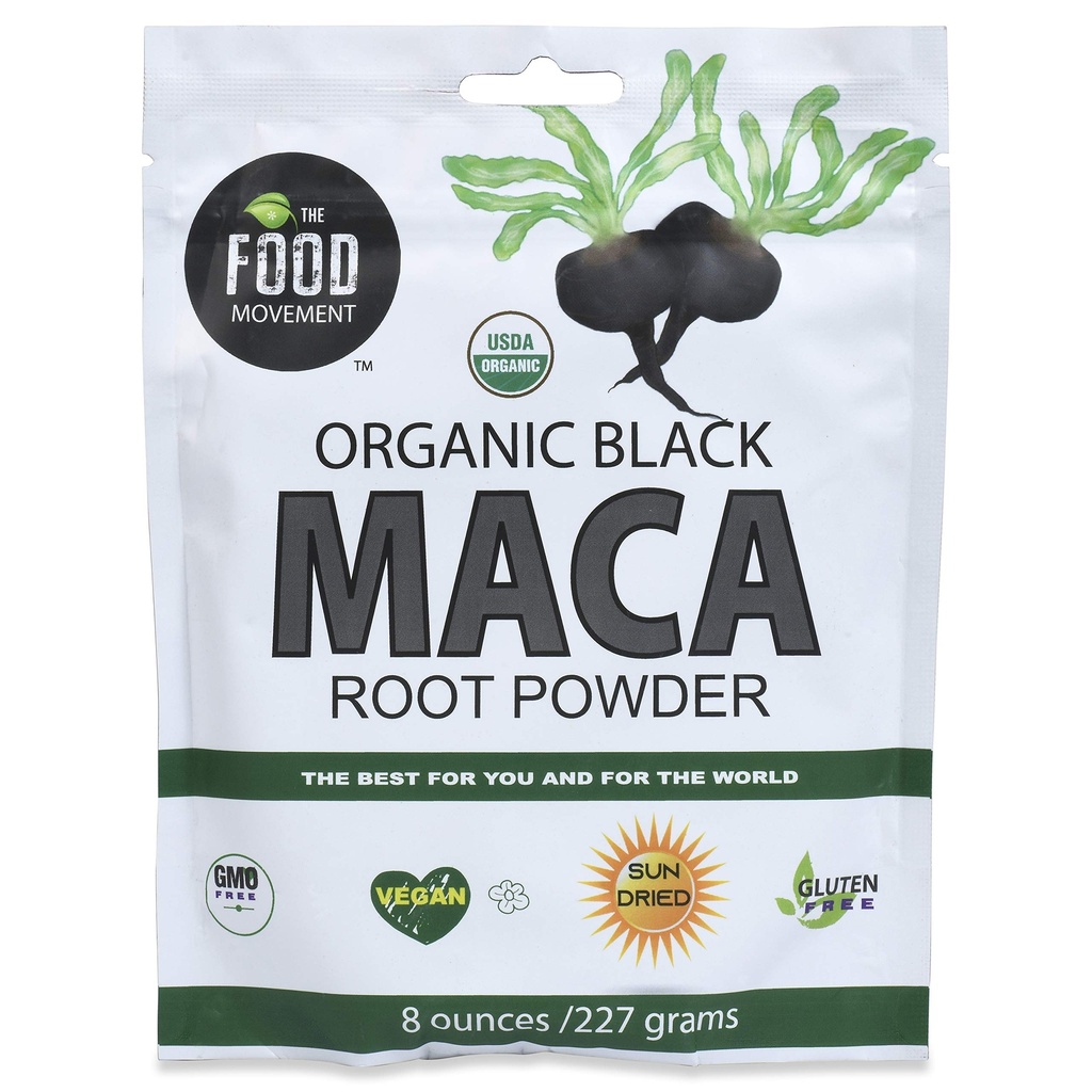 The Food Movement Co. Black Maca 8 oz Raw Food Powder - Organic, Non-GMO, Vegan, Gluten Free- Black Maca Root Supplement pre celé telo Wellness