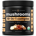 NutraChamps Organic Mushroom Powder - 10-in-1 Complex - Mushroom Supplement Powder Blend for Memory, Focus & Immune Support - 8oz (8.0 OZ, Mushrom Blend)