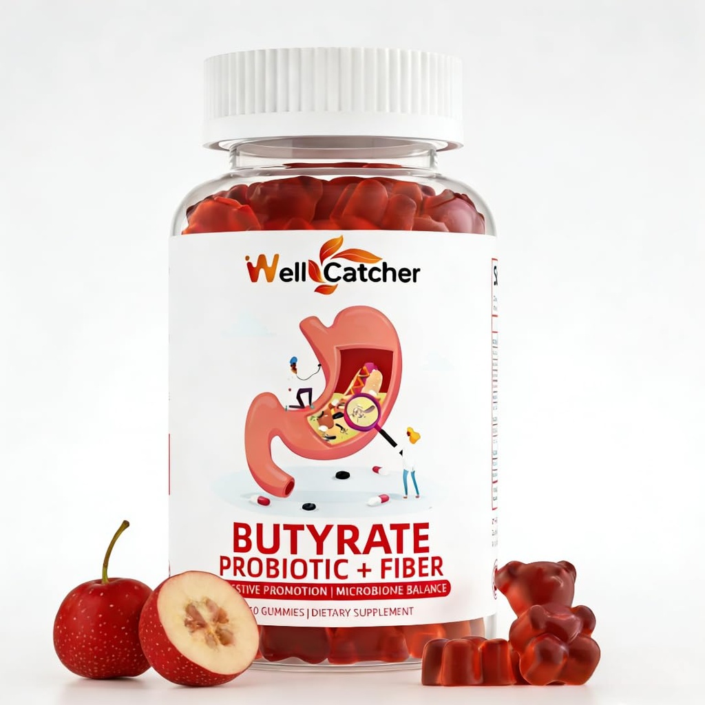Butyrate Gummies Gut Zdravie Supplement: Butyrate with Probiotic & Prebiotic Fiber Gummies for Women Muži Bez cukru Tráviace a energetické metabolizmus Podpora Vegan Hawthorn Chladenie 30 dní
